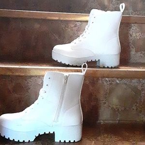 Eggshell white platform booties